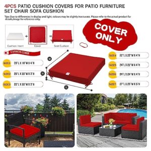 4Pcs Outdoor Patio Seat Cushion Back Pillow Replacement Covers,Fit for Patio Furniture Sectional Sofa Chair Conversation Set,Water-Resistant Fadeless Slipcover,20Lx18Wx4H Inch,Red-Cover Only