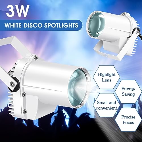 Retisee 3 Pcs Spotlight Disco Ball Spot Light White LED Beam Light 3w Stage Lights Pin Light for Mirror Ball Club Wedding Party Bar DJ Shows Events