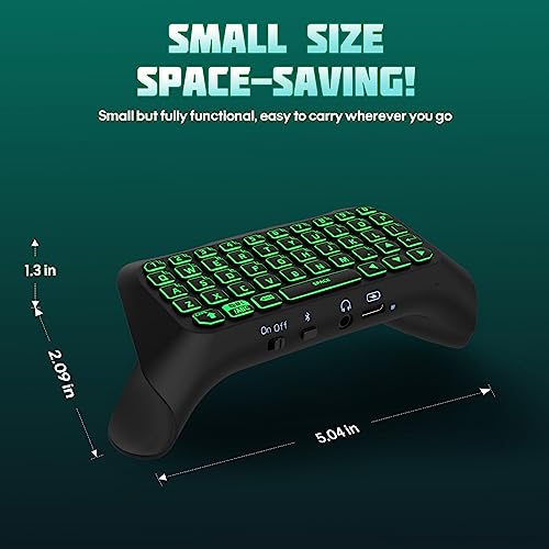 TiMOVO Green Backlight Keyboard for PS5 Controller, Wireless Bluetooth Keypad Chatpad for Playstation 5 Controller, Mini Game Keyboard Built-in Speaker with 3.5mm Audio Jack, Black+White Frame