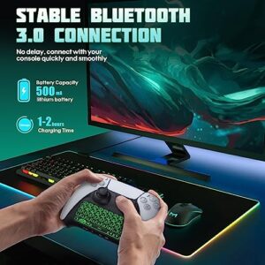 TiMOVO Green Backlight Keyboard for PS5 Controller, Wireless Bluetooth Keypad Chatpad for Playstation 5 Controller, Mini Game Keyboard Built-in Speaker with 3.5mm Audio Jack, Black+White Frame