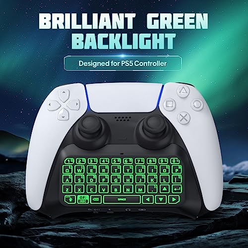 TiMOVO Green Backlight Keyboard for PS5 Controller, Wireless Bluetooth Keypad Chatpad for Playstation 5 Controller, Mini Game Keyboard Built-in Speaker with 3.5mm Audio Jack, Black+White Frame