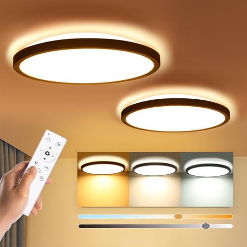 Marfete 2Pcs Flush Mount LED Ceiling Light Dimmable with Remote Control, 12 Inch 25W 3 Color Temperature Close to Ceiling Light 3000-6500K, Modern Ultra-Thin Round Ceiling Lamp, for Bedroom