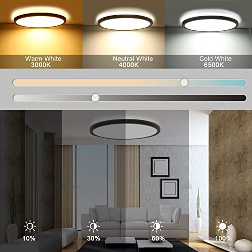 Marfete 2Pcs Flush Mount LED Ceiling Light Dimmable with Remote Control, 12 Inch 25W 3 Color Temperature Close to Ceiling Light 3000-6500K, Modern Ultra-Thin Round Ceiling Lamp, for Bedroom