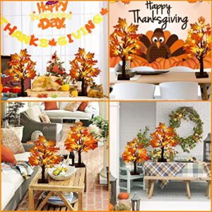 Efunly 2 Pack Fall Maple Tree with 48 LEDs Battery Operated Light Up Artificial Pumpkins Maple Acorn Tree for Fall Thanksgiving Table Harvest Home Indoor Decoration