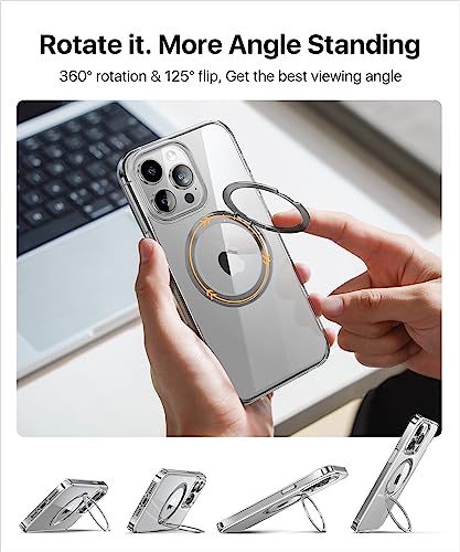 andobil [Upgraded] for iPhone 14 Pro Max Clear Case with 360° Rotatable Ring Stand [Compatible with MagSafe] [Military Grade Protection] Magnetic Invisible Kickstand, Ultra Clear