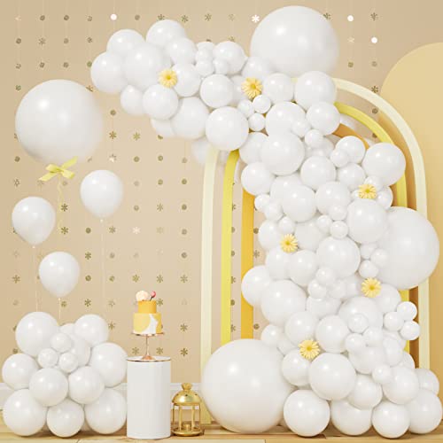 140Pcs White Balloons White Balloon Garland Arch Kit 5/10/12/18 Inch Matte Latex White Balloons Different Sizes as Baby Shower Balloons Birthday Balloons Wedding Christmas Balloons Party Decorations