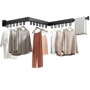 socont clothes drying rack，black wall mounted clothes hanger rack expandable, space saving, used in balcony, laundry room, bathroom.