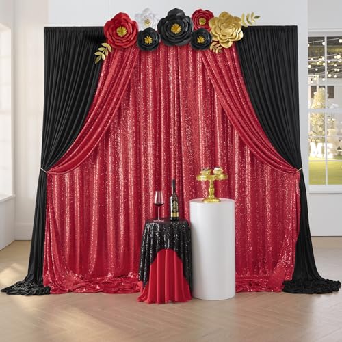 Outpain 2 Panels 2ft x 10ft Red Sequin Backdrop Curtain fpr Party, Not See Through 4ft x 10ft Red Backdrop Drapes for Wedding Party Christmas Photography Home Decoration