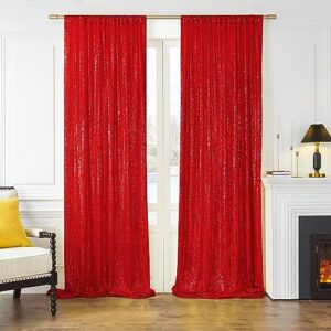 Outpain 2 Panels 2ft x 10ft Red Sequin Backdrop Curtain fpr Party, Not See Through 4ft x 10ft Red Backdrop Drapes for Wedding Party Christmas Photography Home Decoration