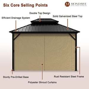 MONDAWE 10x12Ft Hardtop Gazebo with Curtains Permanent Gazebo Heavy Duty Galvanized Steel Double Roof Steel Frame Canopy Outdoor Pavilion for Patio Lawn Garden