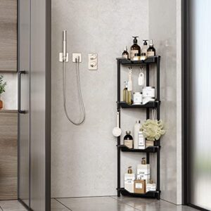 Orimade Rustproof 4 Tier Floor Standing Corner Shower Caddy Organizer, Plastic Metal Splicing Floor Corner Shelf Rack Storage Stands for Bathroom,10.8 x 10.8 x 44.6 inches, Black