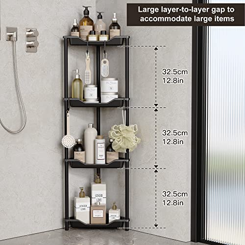 Orimade Rustproof 4 Tier Floor Standing Corner Shower Caddy Organizer, Plastic Metal Splicing Floor Corner Shelf Rack Storage Stands for Bathroom,10.8 x 10.8 x 44.6 inches, Black