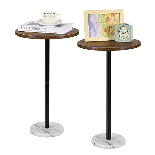 Round Side Table Set of 2 Small End Table Accent Table for Small Spaces Round Coffee Table Wood Rustic Nightstand Bedside Table Outdoor Side Table Living Room Bedroom Balcony Brown