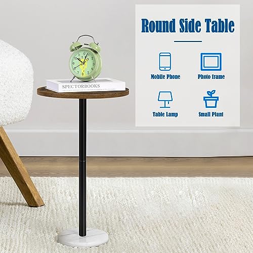 Round Side Table Set of 2 Small End Table Accent Table for Small Spaces Round Coffee Table Wood Rustic Nightstand Bedside Table Outdoor Side Table Living Room Bedroom Balcony Brown