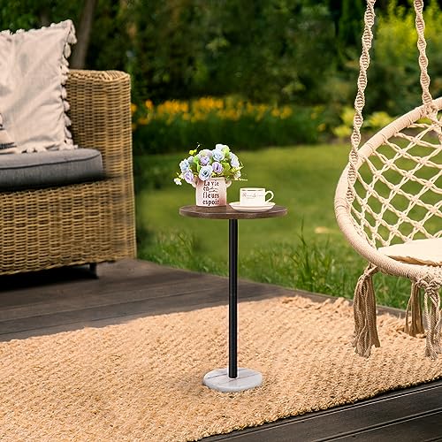 Round Side Table Set of 2 Small End Table Accent Table for Small Spaces Round Coffee Table Wood Rustic Nightstand Bedside Table Outdoor Side Table Living Room Bedroom Balcony Brown