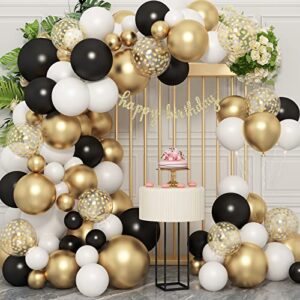 black and gold and white balloon garland arch kit with black gold confetti balloons shiny gold happy birthday banner for graduation baby shower birthday wedding decoration