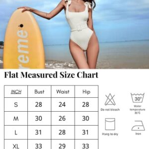 QINSEN One Piece Swimsuits for Women with Adjustable Tie Straps Elastic Belt Moderate Coverage Bathing Suit Rosy L