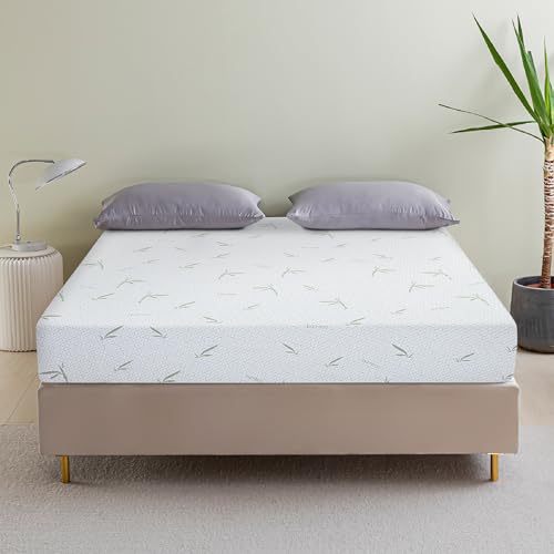 Dyonery 8 Inch King Memory Foam Mattress, Cooling Green Tea Gel Mattress in a Box, Bamboo-Rayon Mattress for Breathable Sleep, Made in USA, Certipur-Us Certified, Medium Mattress, 76x80x8”