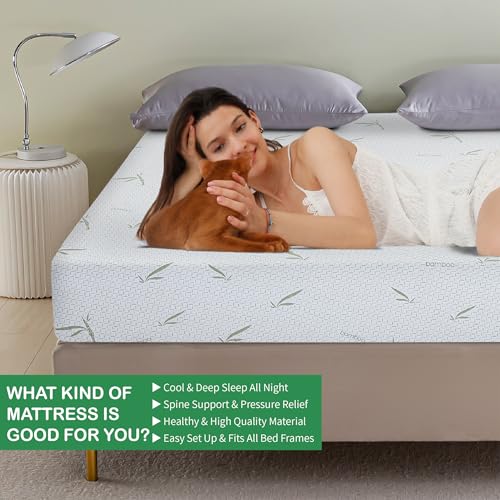 Dyonery 8 Inch King Memory Foam Mattress, Cooling Green Tea Gel Mattress in a Box, Bamboo-Rayon Mattress for Breathable Sleep, Made in USA, Certipur-Us Certified, Medium Mattress, 76x80x8”