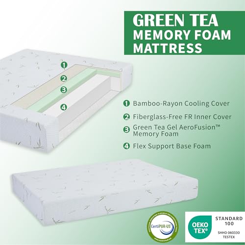 Dyonery 8 Inch King Memory Foam Mattress, Cooling Green Tea Gel Mattress in a Box, Bamboo-Rayon Mattress for Breathable Sleep, Made in USA, Certipur-Us Certified, Medium Mattress, 76x80x8”