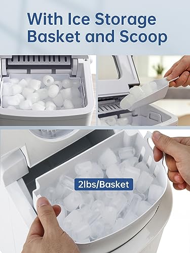 Myetasser Countertop Ice Maker, Portable Ice Maker Machine with Ice Scoop and Basket, 9 Bullet Ice Ready in 6 Mins, Make 33lbs ice in 24 hrs, Self-Cleaning, Ice Maker for Home/Kitchen/Office