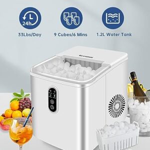 Myetasser Countertop Ice Maker, Portable Ice Maker Machine with Ice Scoop and Basket, 9 Bullet Ice Ready in 6 Mins, Make 33lbs ice in 24 hrs, Self-Cleaning, Ice Maker for Home/Kitchen/Office