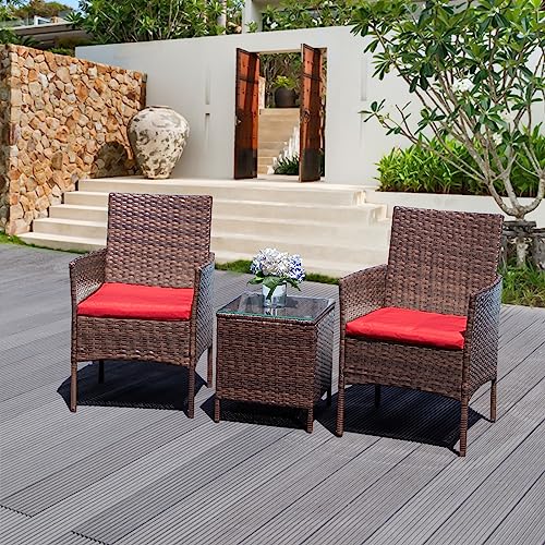 3 Pieces Patio Furniture Sets PE Rattan Wicker Chairs with Table Outdoor Garden Porch Furniture Sets Bistro Set Conversation Sets Garden Furniture for Yard Backyard Lawn Porch Poolside Balcony