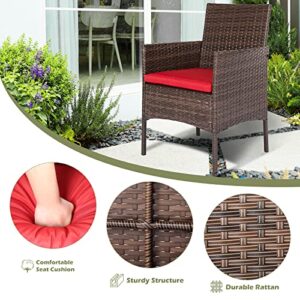 3 Pieces Patio Furniture Sets PE Rattan Wicker Chairs with Table Outdoor Garden Porch Furniture Sets Bistro Set Conversation Sets Garden Furniture for Yard Backyard Lawn Porch Poolside Balcony