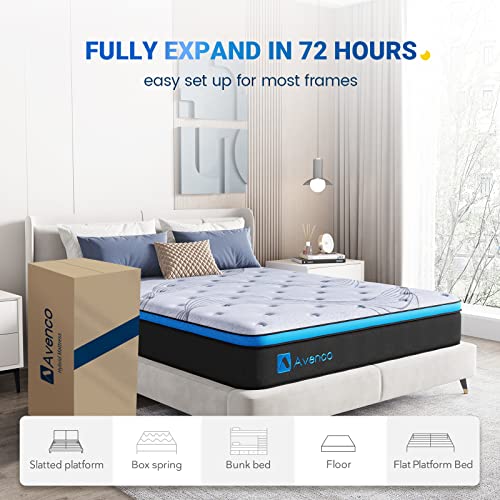 Avenco Hybrid Mattress King,10 Inch King Size Mattress in a Box, Medium Firm King Bed Mattress with Individual Pocket Springs & Comfort Foam for Pressure Relief