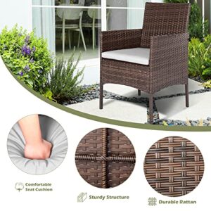 3 Pieces Patio Furniture Sets PE Rattan Wicker Chairs with Table Outdoor Garden Porch Furniture Sets Bistro Set Conversation Sets Garden Furniture for Yard Backyard Lawn Porch Poolside Balcony