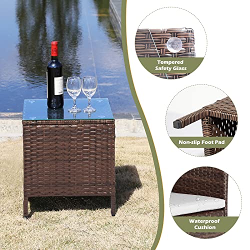 3 Pieces Patio Furniture Sets PE Rattan Wicker Chairs with Table Outdoor Garden Porch Furniture Sets Bistro Set Conversation Sets Garden Furniture for Yard Backyard Lawn Porch Poolside Balcony