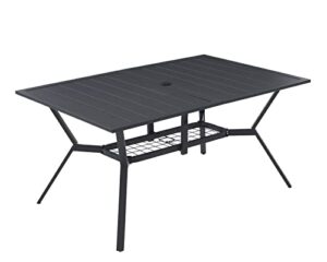 dify rectangle outdoor dining table for 6, 59"x 38" patio dining table with umbrella hole, all weather outdoor table for lawn garden, black