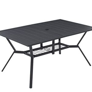 DIFY Rectangle Outdoor Dining Table for 6, 59"x 38" Patio Dining Table with Umbrella Hole, All Weather Outdoor Table for Lawn Garden, Black