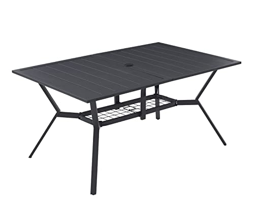 DIFY Rectangle Outdoor Dining Table for 6, 59"x 38" Patio Dining Table with Umbrella Hole, All Weather Outdoor Table for Lawn Garden, Black