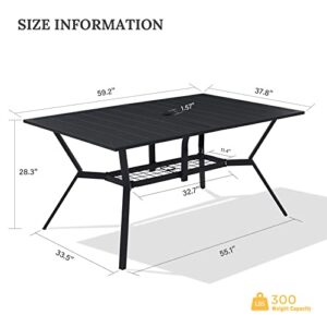 DIFY Rectangle Outdoor Dining Table for 6, 59"x 38" Patio Dining Table with Umbrella Hole, All Weather Outdoor Table for Lawn Garden, Black