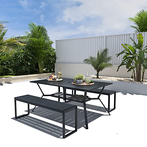 DIFY Rectangle Outdoor Dining Table for 6, 59"x 38" Patio Dining Table with Umbrella Hole, All Weather Outdoor Table for Lawn Garden, Black