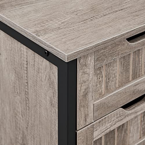 Yaheetech Wood Nightstand, Bedside Table with 3 Drawers, Metal Frame Bedside Cupboard Cabinet Unit Chest of Drawer with Storage Compartments for Bedroom, Gray