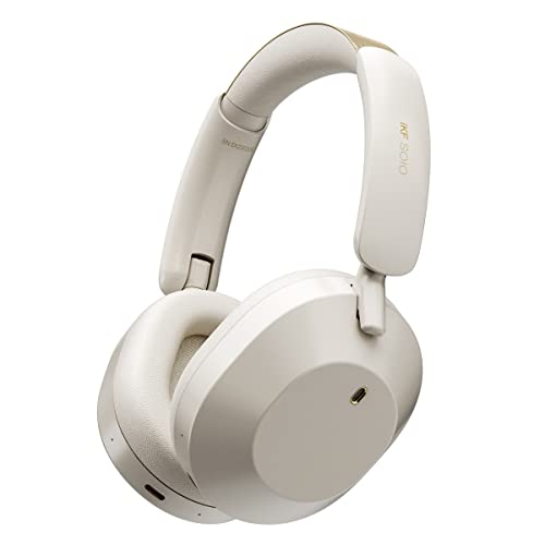 iKF Solo Hybrid Active Noise Cancelling Wireless Wired Headphones,130H Playtime,6EQ Sound Modes with Microphone, Foldable Lightweight Bluetooth V5.3 for Travel/Office/PC（Offwhite）