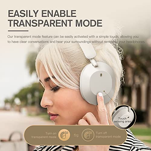 iKF Solo Hybrid Active Noise Cancelling Wireless Wired Headphones,130H Playtime,6EQ Sound Modes with Microphone, Foldable Lightweight Bluetooth V5.3 for Travel/Office/PC（Offwhite）