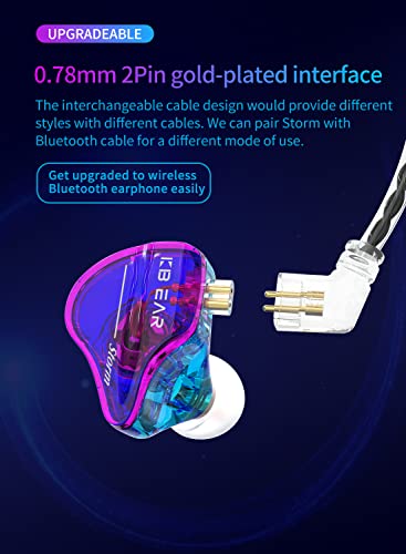 YINYOO KBEAR Storm in-Ear Monitor, 1DD Wired Earphones Professional Wired Earbuds IEM with Crystal Clear Sound, 3.5mm Plug in Ear Headphones for Musician Singer Music (Blue-Purple, Without mic)