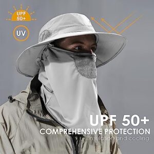 Outdoor Fishing Hat for Men&Women,Sun Hat with 50+ UPF with Hidden Neck Flap for Hiking Climbing Cap Light Grey