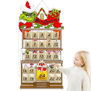 koupa hanging christmas countdown advent calendar, santa grinch green haired monster decoration, reusable xmas gift for holiday party winter