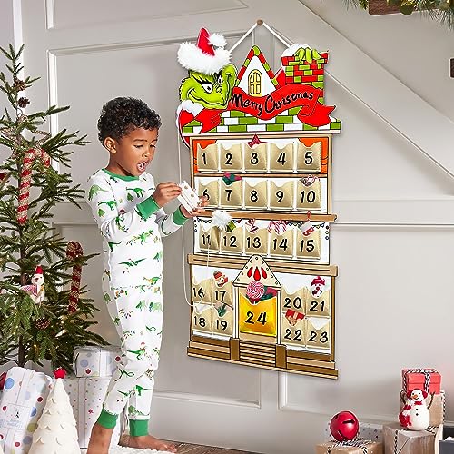 KOUPA Hanging Christmas Countdown Advent Calendar, Santa Grinch Green Haired Monster Decoration, Reusable Xmas Gift for Holiday Party Winter