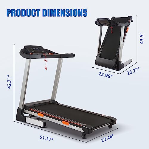 Treadmill with Incline Folding Treadmills for Home 3.5HP Treadmill for Running and Walking with 0-15% Auto Incline, Bluetooth, LED Display, 300 lbs Capacity Jogging Running Exercise Machine