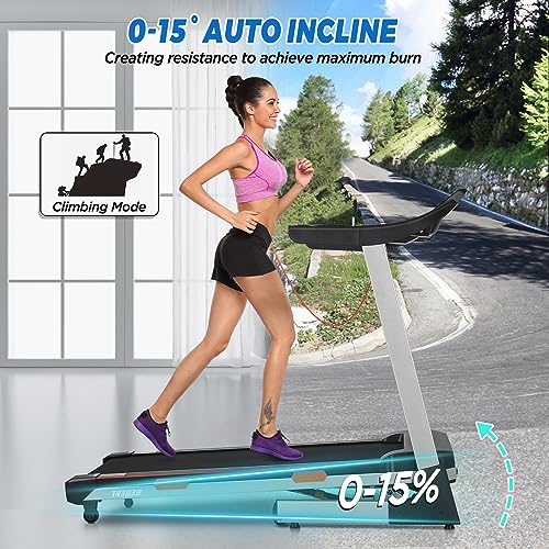 Treadmill with Incline Folding Treadmills for Home 3.5HP Treadmill for Running and Walking with 0-15% Auto Incline, Bluetooth, LED Display, 300 lbs Capacity Jogging Running Exercise Machine