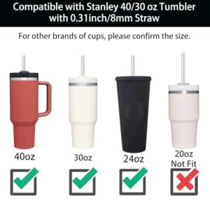 5PCS Metal Straws with Silicone Flex Tip and Cleaning Brush, Reusable Stainless Steel Straw to Fit 40 oz Stanley Tumbler and 24 oz Starbucks Cup (8mm Black)