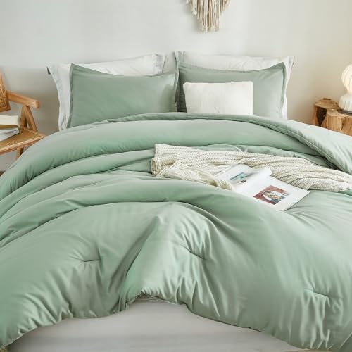 Andency Sage Green California King Comforter Set, 3 Pieces Cal King Lightweight Summer Soft Solid Bed Comforter, Oversized Fluffy Microfiber Bedding Set (104x96In, 2 Pillowcases)