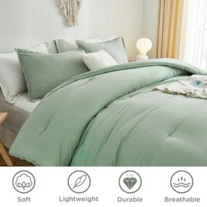 Andency Sage Green California King Comforter Set, 3 Pieces Cal King Lightweight Summer Soft Solid Bed Comforter, Oversized Fluffy Microfiber Bedding Set (104x96In, 2 Pillowcases)