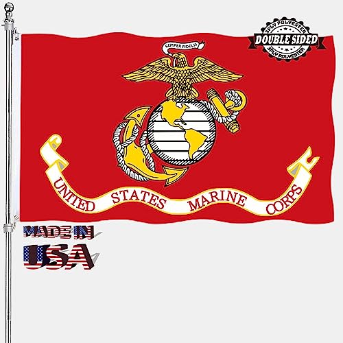 Marine Corps USMC Flag Double Sided 3x5 Outdoor United States Marines Corps Flags Heavy Duty 3 Ply Thick Nylon Material with 2 Metal Grommets