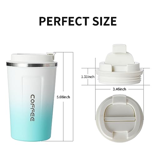 Avovy 14 OZ Coffee Travel Mug Interior Ceramic Coating Insulated Vacuum Car Tumbler Keep Hot/Ice With Leakproof Flip in Office/School/Camping, Gradient Light Green
